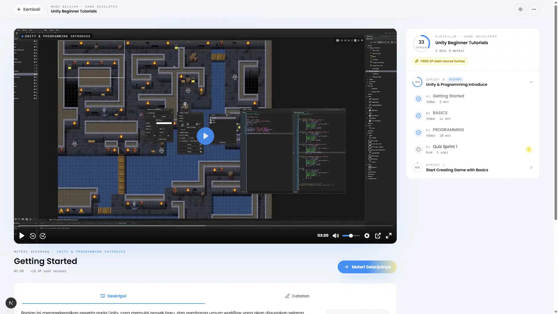 Sequential video player with split-pane markdown notes editor